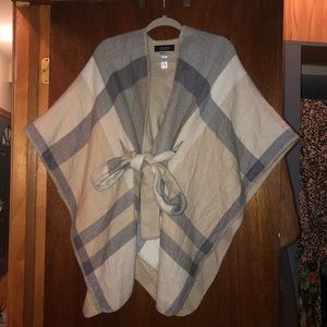 Akira Plaid Open Poncho Sweater with belt
